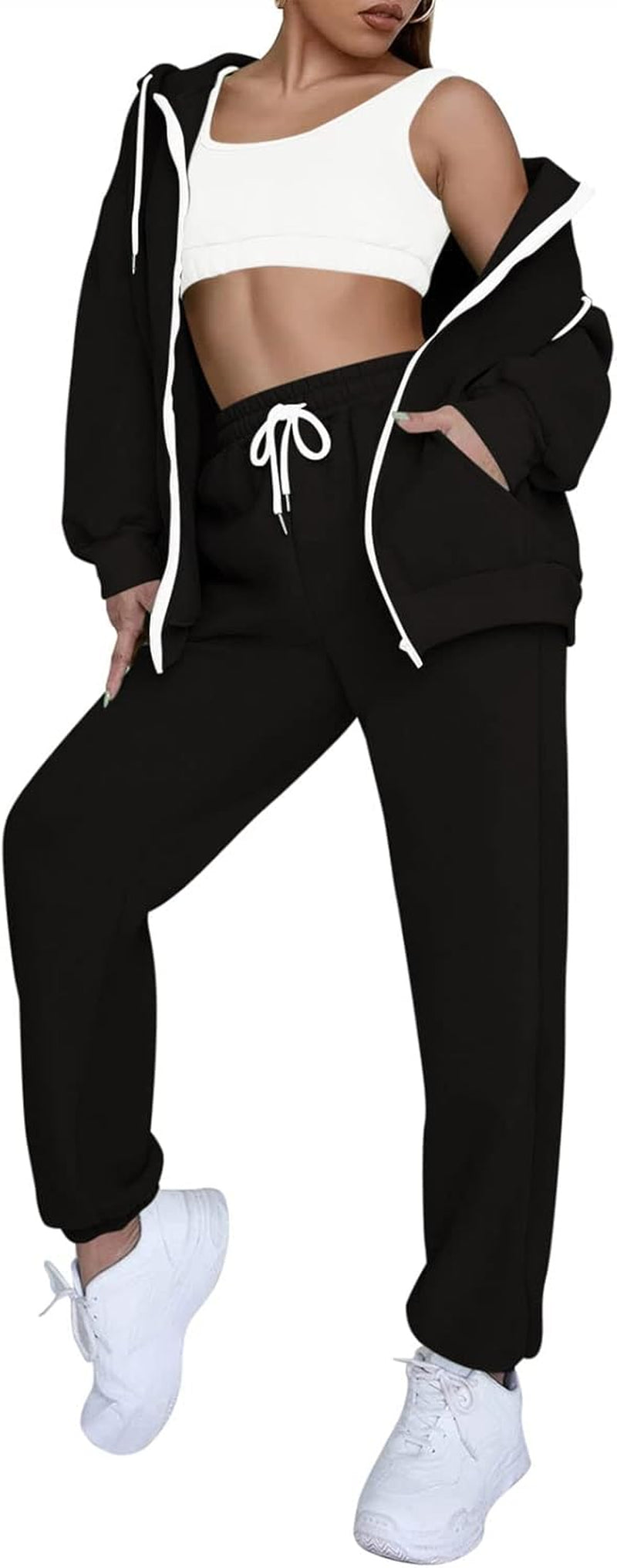 Womens Fall Tracksuit Zip up Hoodie and Sweatpants Set 2 Pieces Sweatsuits Jogger Sets with Pockets