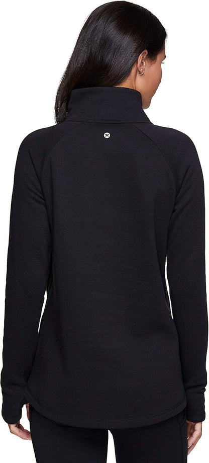 Activewear Women'S Fleece Sweatshirt Fashion Pullover with Pockets, Zip Mock Neck and Thumb Holes