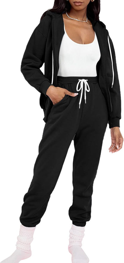 Womens Fall Tracksuit Zip up Hoodie and Sweatpants Set 2 Pieces Sweatsuits Jogger Sets with Pockets
