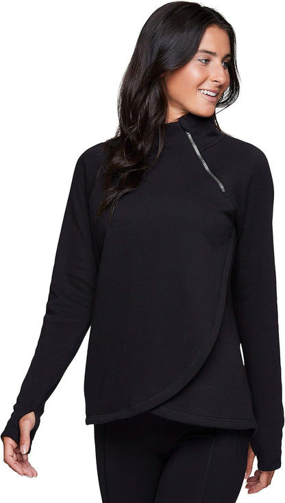 Activewear Women'S Fleece Sweatshirt Fashion Pullover with Pockets, Zip Mock Neck and Thumb Holes