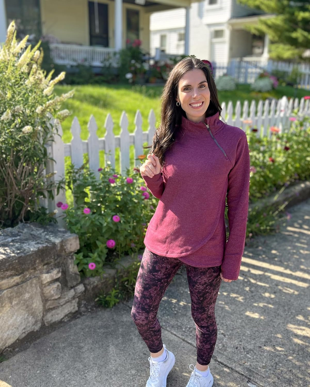 Activewear Women'S Fleece Sweatshirt Fashion Pullover with Pockets, Zip Mock Neck and Thumb Holes