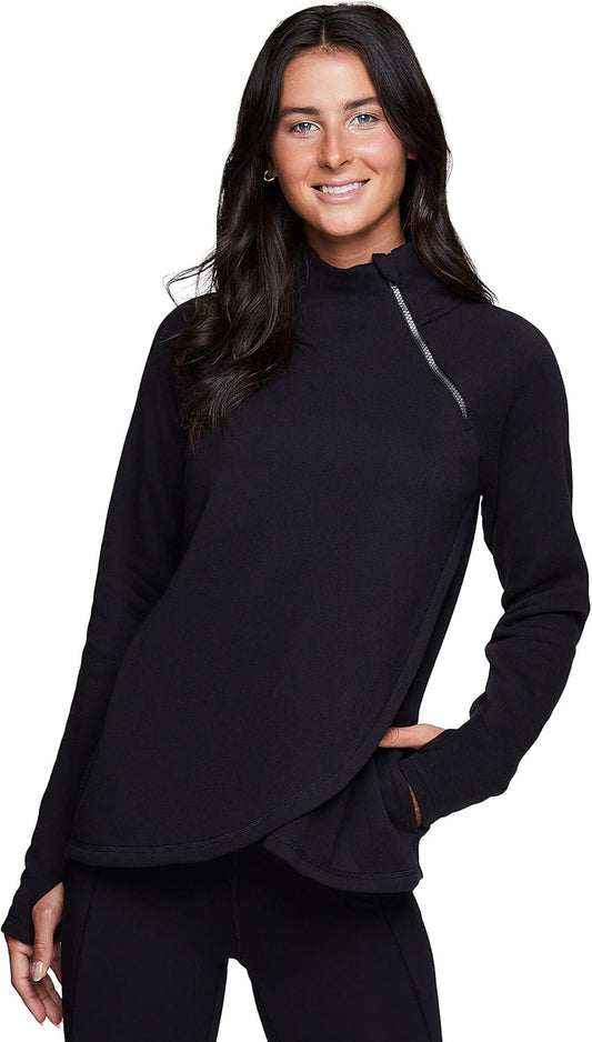 Activewear Women'S Fleece Sweatshirt Fashion Pullover with Pockets, Zip Mock Neck and Thumb Holes