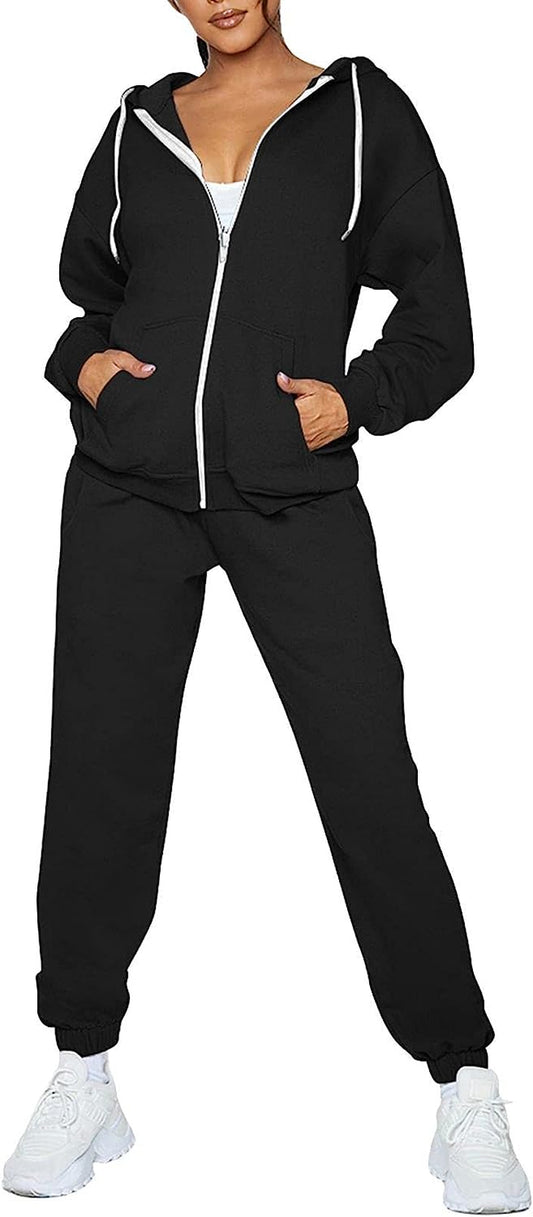 Womens Fall Tracksuit Zip up Hoodie and Sweatpants Set 2 Pieces Sweatsuits Jogger Sets with Pockets