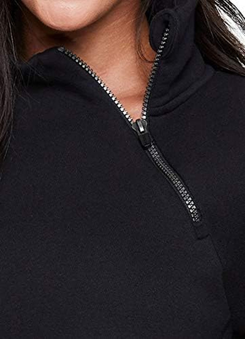 Activewear Women'S Fleece Sweatshirt Fashion Pullover with Pockets, Zip Mock Neck and Thumb Holes