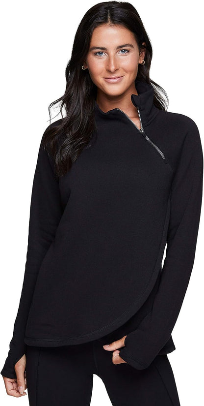 Activewear Women'S Fleece Sweatshirt Fashion Pullover with Pockets, Zip Mock Neck and Thumb Holes
